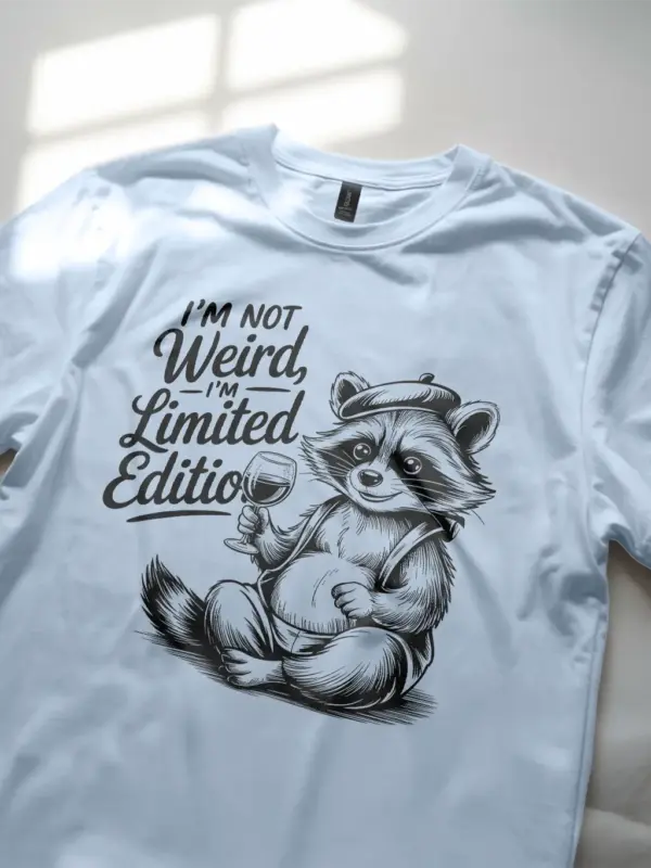Lifestyle Shot light blue Tee at picnic – limited edition raccoon t-shirt