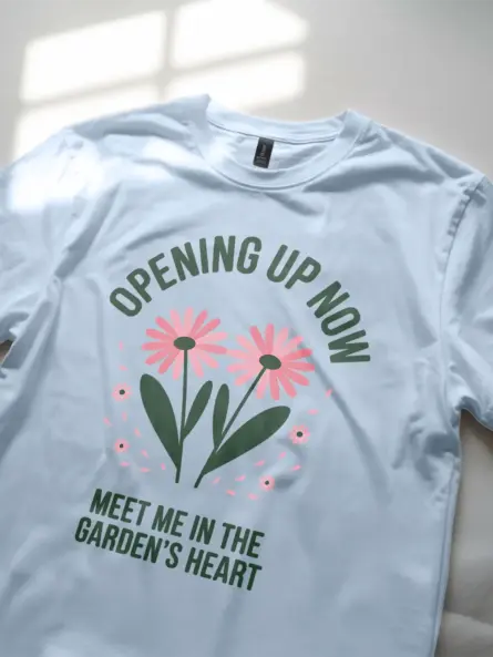 Minimalist Daisy Garden T-Shirt – Opening Up Now Floral Design - Image 5