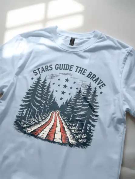 Patriotic Forest American Flag T-Shirt – Stars Guide the Brave - Image 4