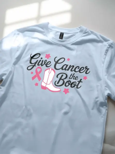 Pink Cowboy Boot Breast Cancer Shirt – Give Cancer the Boot Tee - Image 5