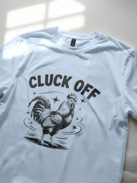 light blue sarcastic cluck off tee