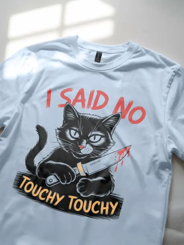 light blue black cat knife shirt for pet lovers