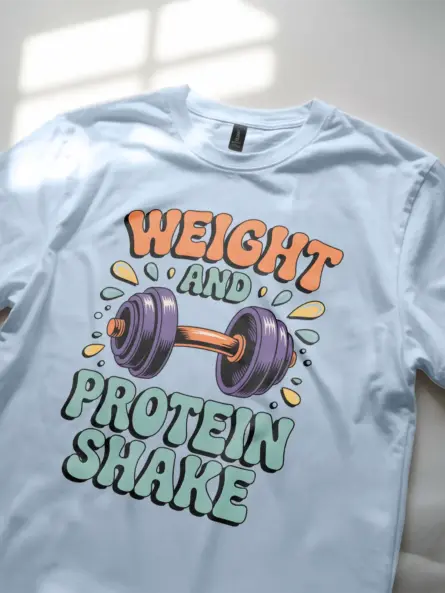 Bold Retro Fitness T-Shirt – Weight and Protein Shake 70s Gym Tee - Image 5