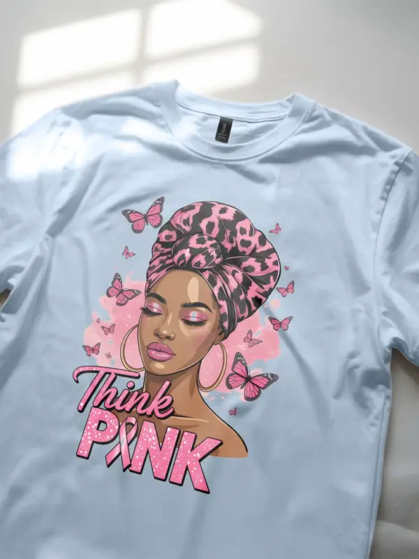 Light Blue Shirt Think Pink Breast Cancer Shirt Lifestyle Photo