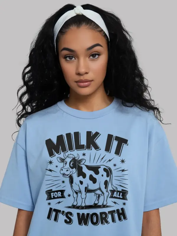 lifestyle view milk it for all its worth shirt Americana pun tee