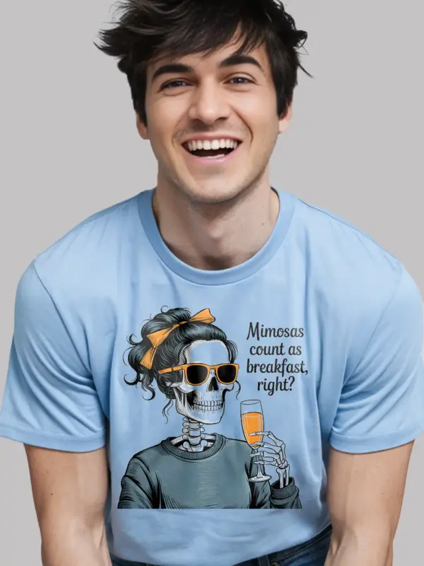 light blue mimosa lover brunch skeleton shirt
