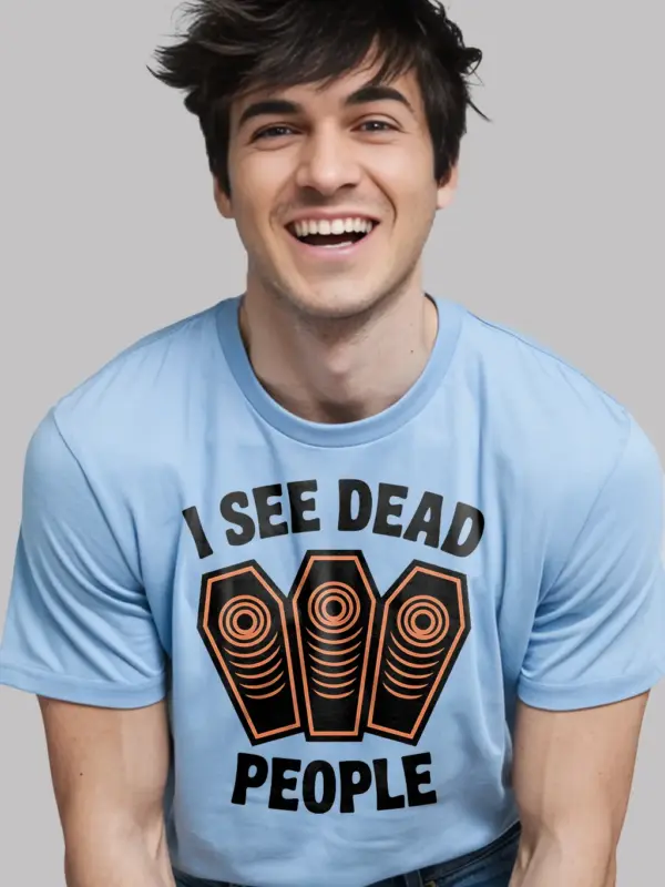 light blue Lifestyle I See Dead People Coffin Halloween T-Shirt – sarcastic halloween shirt