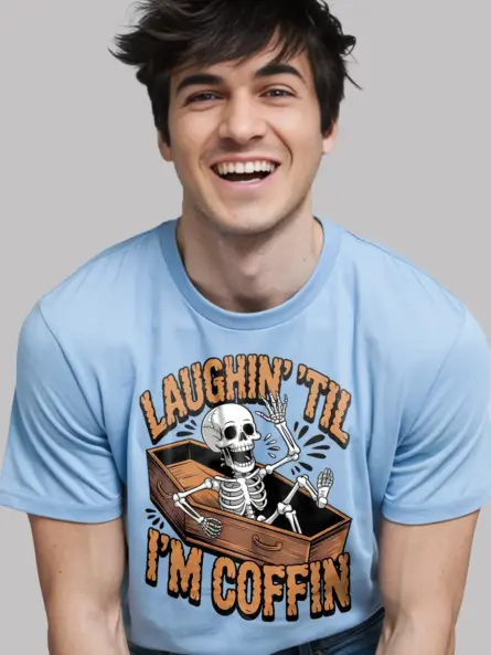 light blue haunted house outfit with light blue resting in pieces skeleton tee