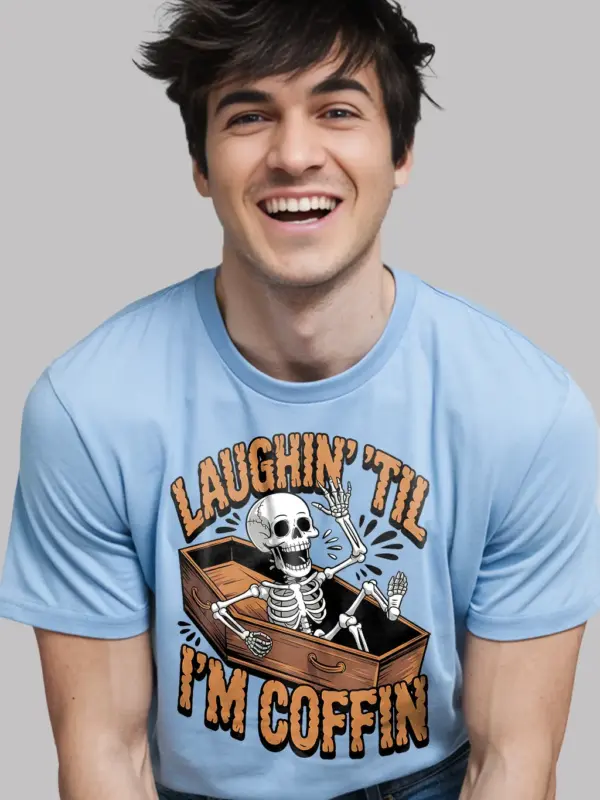 light blue haunted house outfit with light blue resting in pieces skeleton tee