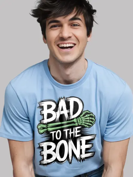 light blue lifestyle – rebellious skeleton Halloween shirt in light blue