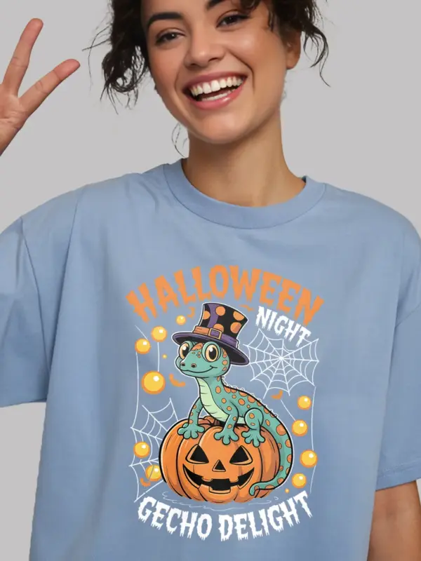 shirt light blue - Halloween top hat design - gecko halloween t-shirt