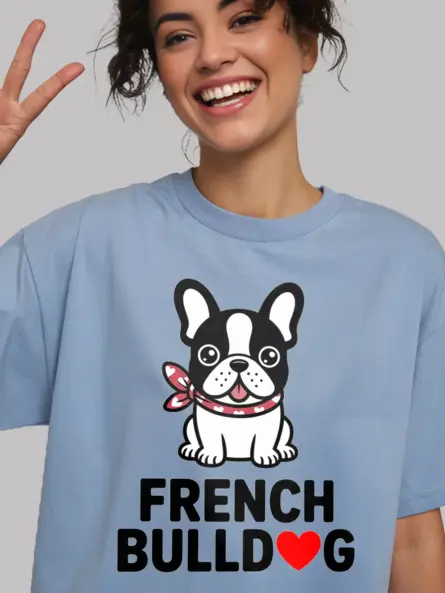 French Bulldog Shirt – Kawaii Dog Mom Gift Tee with Heart Scarf - Image 6