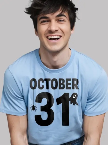 October 31 Shirt – Minimalist Halloween Tee with Ghost & Spider - Image 6