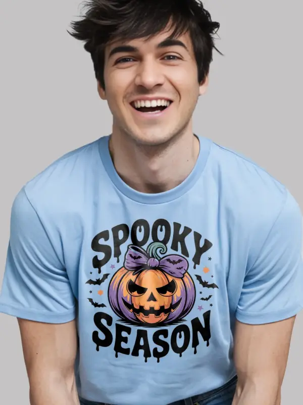 light blue Front view light blue Shirt spooky season pumpkin t-shirt for Gen Z girls