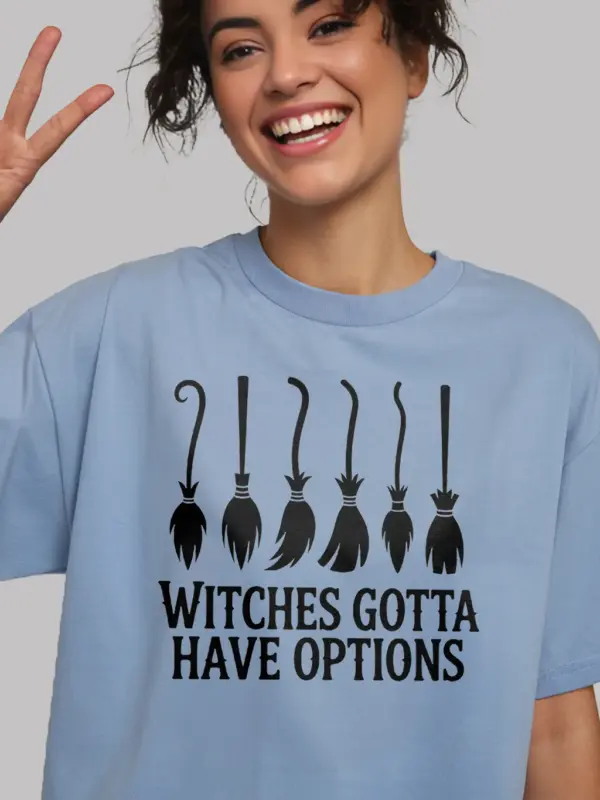 light blue funny witch broomstick t-shirt with sarcastic Halloween quote