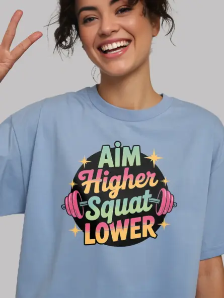 Retro "Aim Higher Squat Lower" Women's Squat Motivation T-Shirt - Image 5