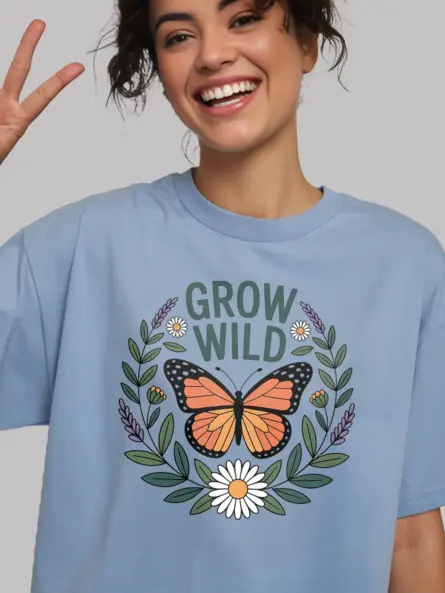 Butterfly Nature T-Shirt – “Grow Wild” Floral Garden Graphic Tee - Image 6