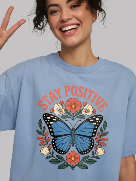 Butterfly Stay Positive T-Shirt for Mental Health Awareness - Image 6