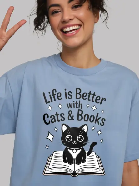 Charming Cat Book Lover Shirt – Cute Kawaii Tee for Readers - Image 6
