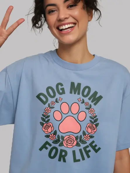 Floral Dog Mom Shirt – Vintage “Dog Mom for Life” Paw Print Tee - Image 6