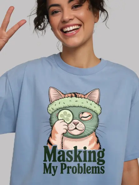 Funny Cat Spa Shirt for Introverts – Masking My Problems Tee - Image 6