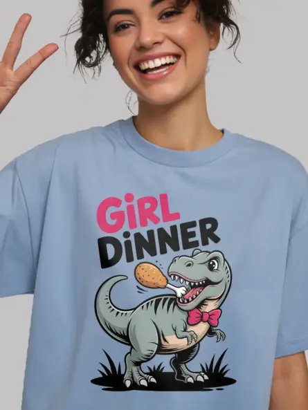 Girl Dinner T-Shirt – Cute Dinosaur Meme Graphic Tee for Foodie Fans - Image 6