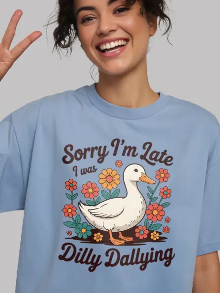 Vintage Duck Flower T-Shirt – Sorry I’m Late Dilly Dallying - Image 6