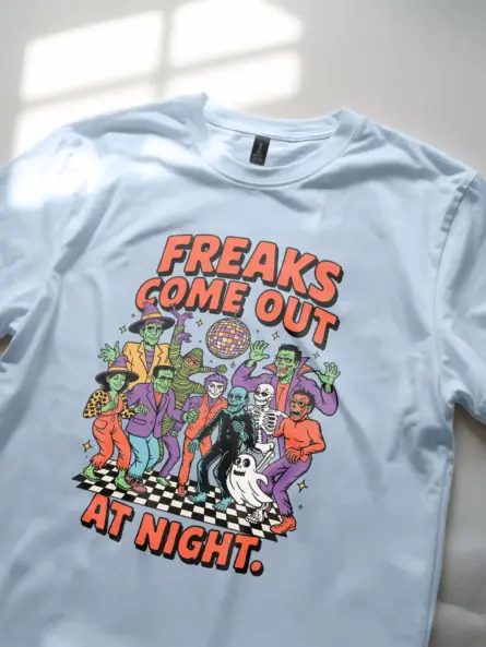 light blue lifestyle – Classic Monster Dance T-Shirt – freaks come out at night halloween t-shirt