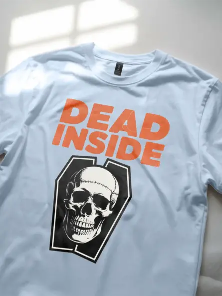 light blue Shirt Lifestyle Shot – Dead Inside – dead inside coffin t-shirt