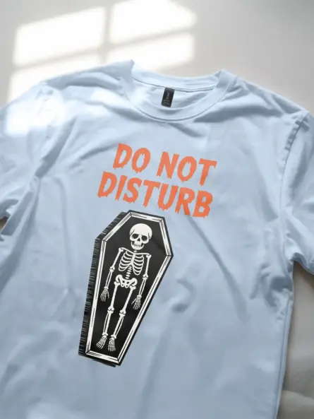 light blue Shirt Lifestyle Shot – Do Not Disturb – do not disturb skeleton t-shirt