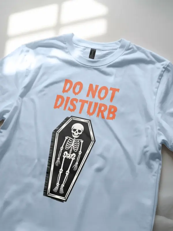 light blue Shirt Lifestyle Shot – Do Not Disturb – do not disturb skeleton t-shirt