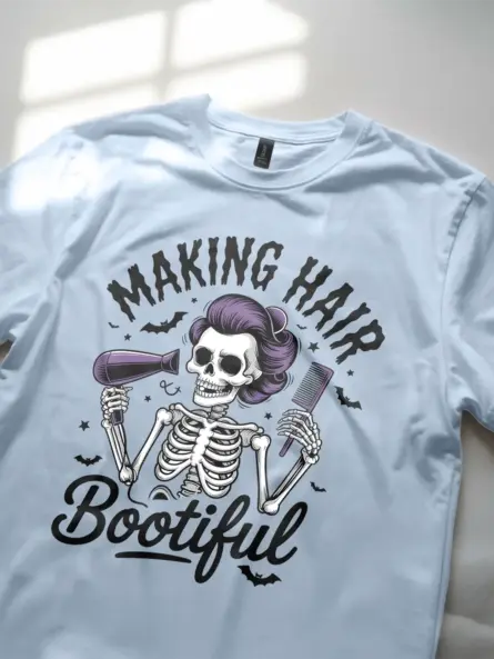 Funny Skeleton Hairdresser Halloween T-Shirt for Stylists - Image 8