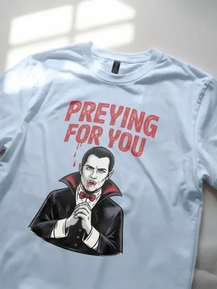 Gothic Vampire Pun T-Shirt – Preying for You Halloween Tee - Image 5
