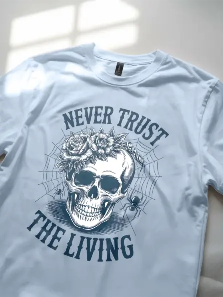 light blue folded – gothic skull flower print shirt – gothic skull floral t-shirt