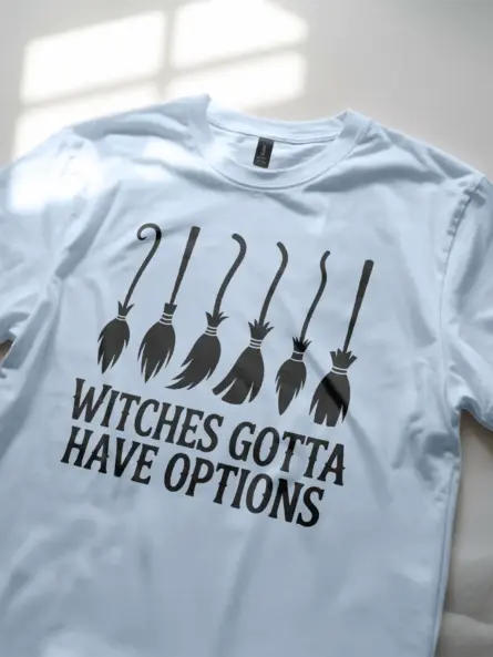 light blue funny witch broomstick t-shirt design with broom graphic