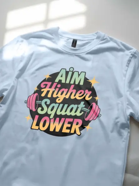 Retro "Aim Higher Squat Lower" Women's Squat Motivation T-Shirt - Image 6