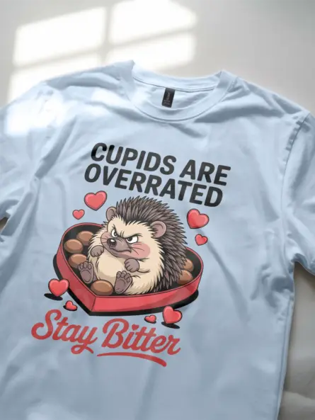 Anti Valentines Day Shirt with Grumpy Hedgehog – Stay Bitter Tee - Image 5