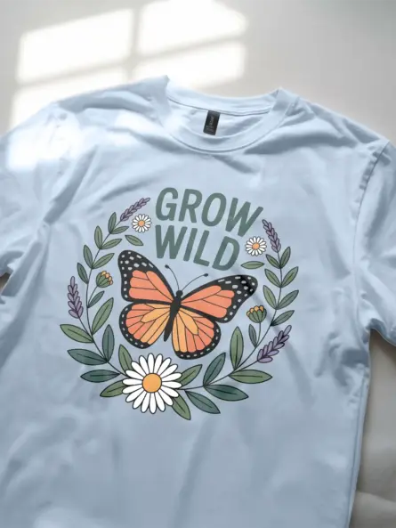 Butterfly Nature T-Shirt – “Grow Wild” Floral Garden Graphic Tee - Image 5