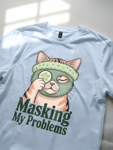 Funny Cat Spa Shirt for Introverts – Masking My Problems Tee - Image 5