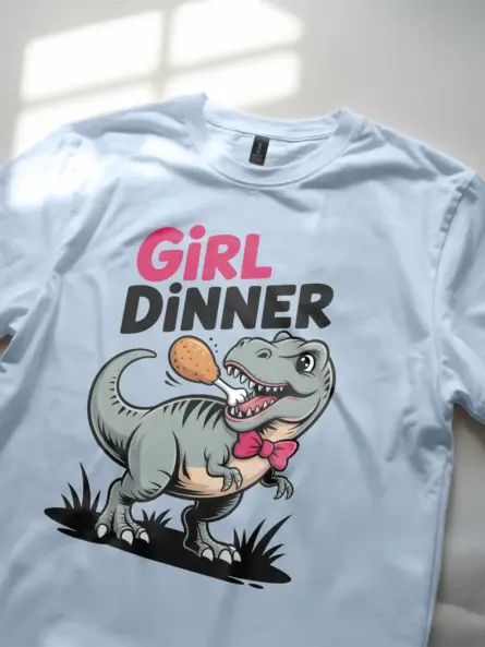 Girl Dinner T-Shirt – Cute Dinosaur Meme Graphic Tee for Foodie Fans - Image 5