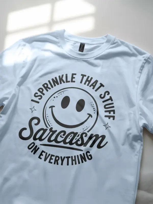 light blue Lifestyle Shot Dark Heather I Sprinkle That Stuff sarcasm graphic tee