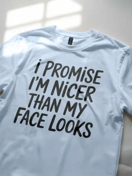 Dark Heather Shirt Lifestyle – I’m Nicer Than My Face Looks – resting face humor t-shirt