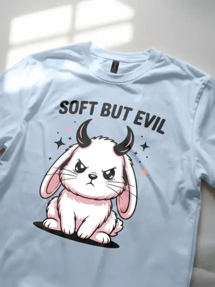 Kawaii Bunny T-Shirt with Attitude – Soft But Evil Graphic Tee - Image 6
