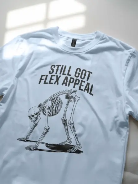 Bold Skeleton Yoga Shirt – Still Got Flex Appeal Humor Tee - Image 5