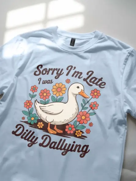 Vintage Duck Flower T-Shirt – Sorry I’m Late Dilly Dallying - Image 5