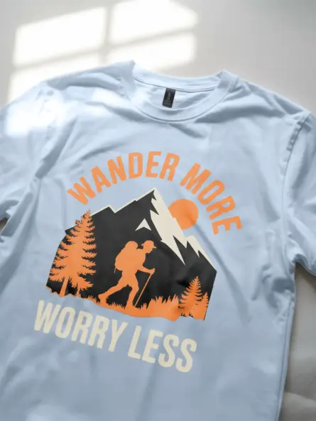 Wander More Worry Less T-Shirt – Vintage Hiking Mindfulness Tee - Image 5