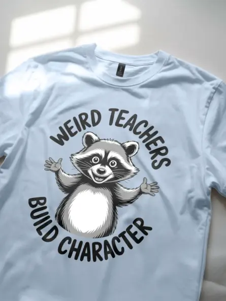 Weird Teacher Shirt – Funny Raccoon “Build Character” Tee - Image 5