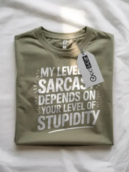 Front view military green flataly shirt my level of sarcasm sarcastic t-shirt for coworkers