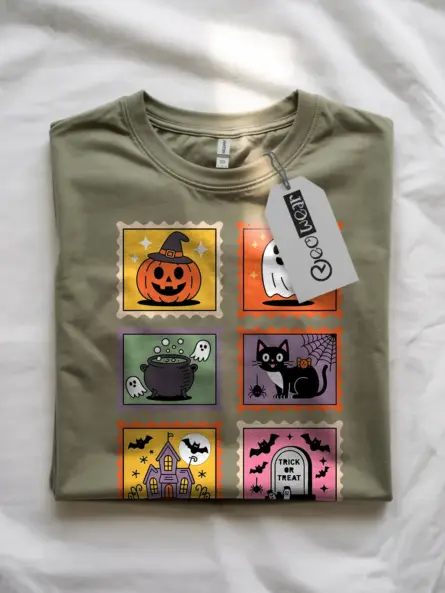 Cute Halloween Stamp Shirt for Kids – Retro Graphic Tee - Image 10
