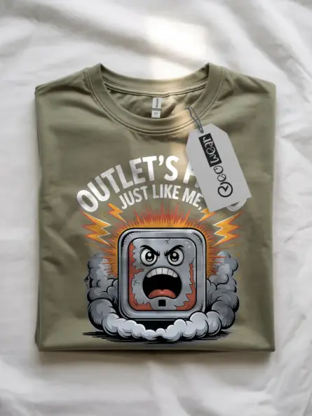 Funny Burnout Electrician T-Shirt with Cartoon Outlet - Image 5